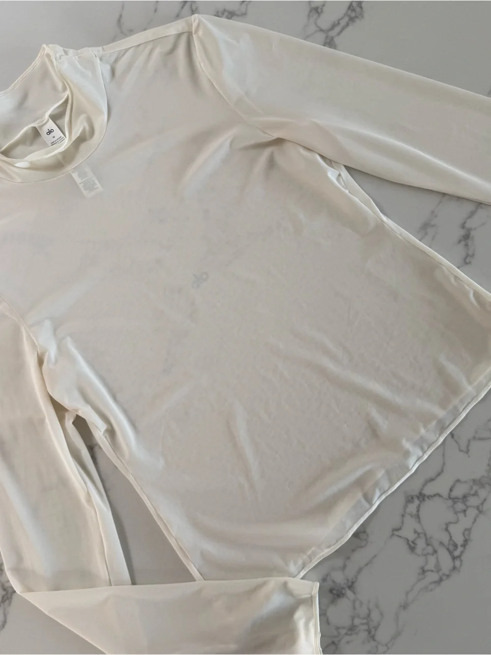 Alo Mesh Sheer Illusion Mock Neck Long Sleeve - Ivory - Size Medium